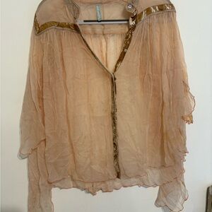 Elegant Free People Sheer Women's Top in Peach and Gold